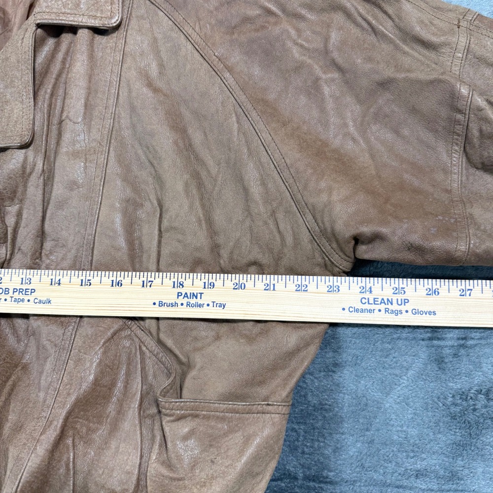LA Studio Vintage Brown Leather Bomber Jacket Belted Mens Large Made in Korea - Picture 5 of 11